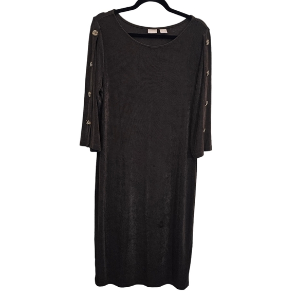 Chico's Traveler Size 2 Large Acetate Slinky Stretchy Brown Midi Dress - Picture 1 of 9